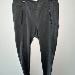 Gaiam Womens XL Pull-On Skinny Pants Heather Gray Knit Zip Pockets